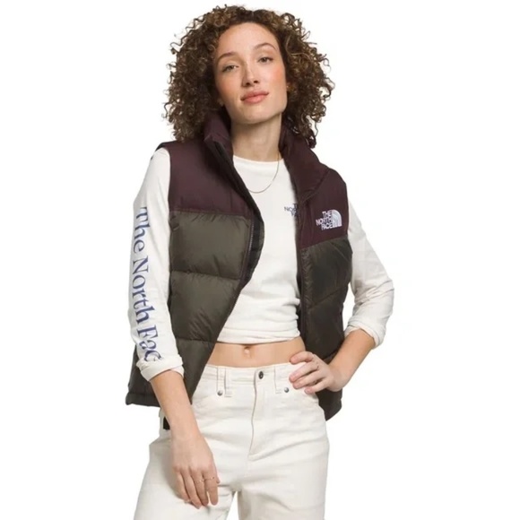 North Face Women's M Retro Nuptse Brown Puffer Goose Down Vest - Picture 1 of 15
